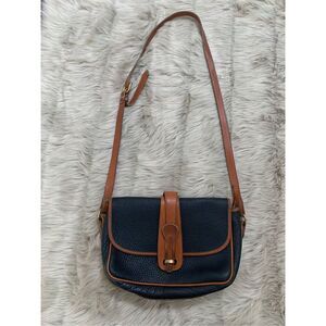 Dooney & Bourke Vintage Equestrian Bag-Navy pebbled leather with British tan tri